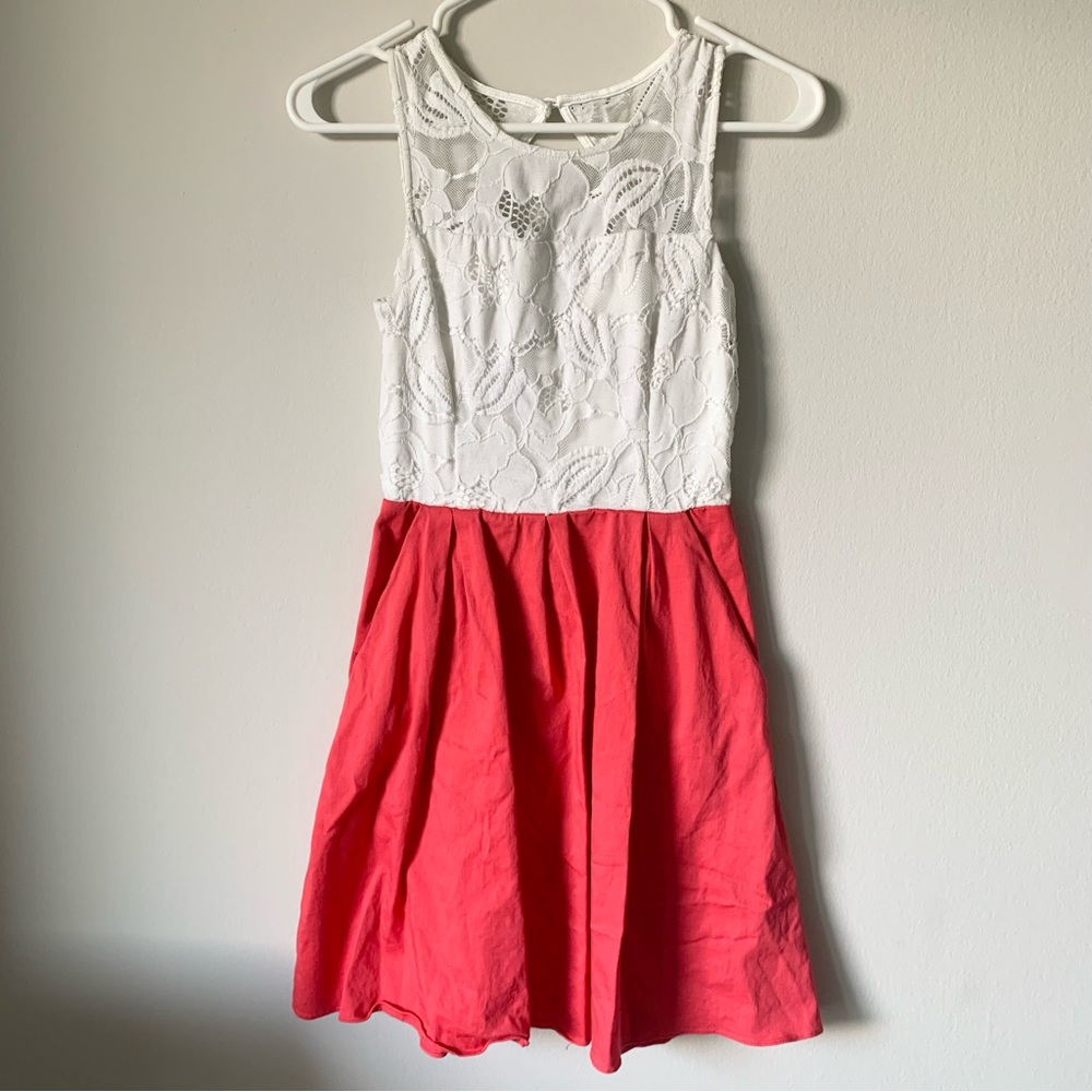 BCX White Lace and Red Fit and Flare Dress